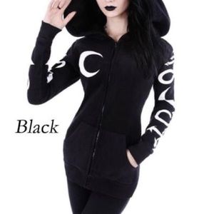 New Women's Black Long Sleeve Witch Hooded Sweater Hoodie Gothic Punk